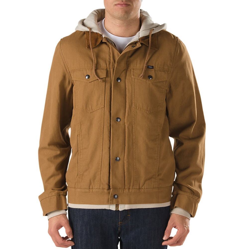 Vans Av Edict II Hooded Trucker Jacket Size Medium Tan Canvas Twill Travel